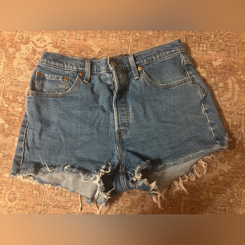 Levi's Blue Frayed Jean Shorts